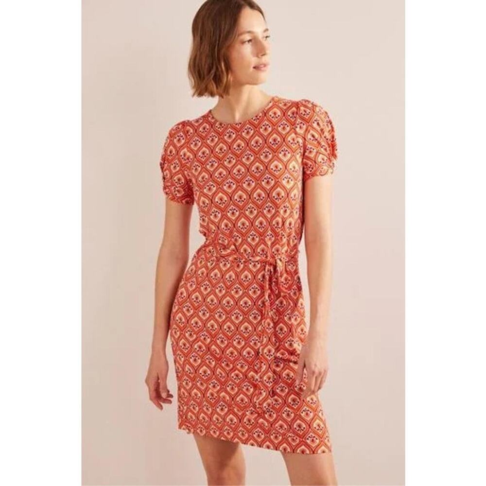 Boden Orange Floral Printed Mini Dress New US 2